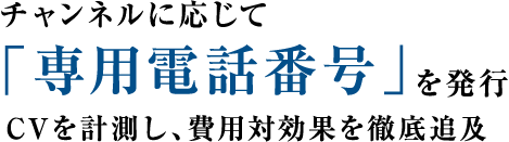 チャンネルに応じて「専用電話番号」を発行 CVを計測し、費用対効果を徹底追及